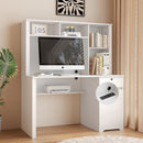 Computer Desk With Hutch & Bookshelf, Wood Executive Desk Teens Student Desk Writing Laptop Home Office Desk With Drawers, 3 Ac Outlets And 2 USB Charging Ports, Study Laptop Table For Home - White by HouseOfZazla