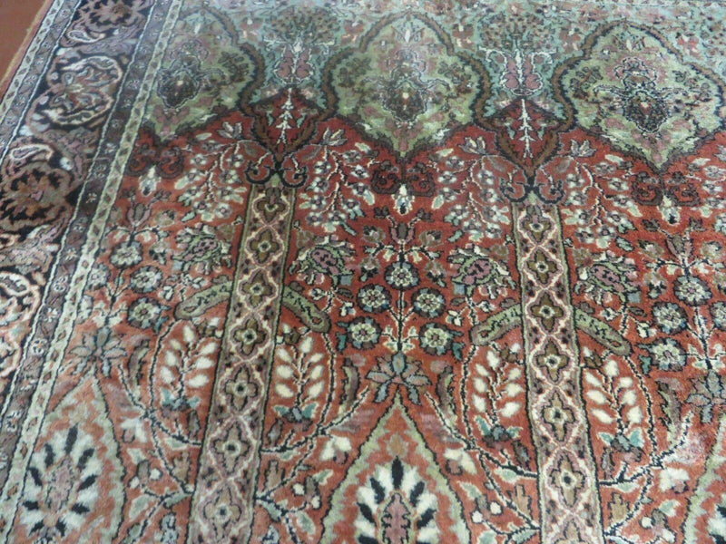 6' X 6' Vintage Handmade Fine Indian Silk Rug Kashmir Square Nice
