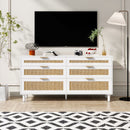 Rattan Dresser With 6 Drawers, Wooden Legs & Metal Handle