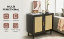 Side Panel Buffet Cabinet With Natural Rattan Door, Rattan Storage Cabinet With Adjustable Shelves, Side Panel And Buffet With Storage Space, Modern Console Cabinet In Bedroom And Living Room - Black / Beige by HouseOfZazla