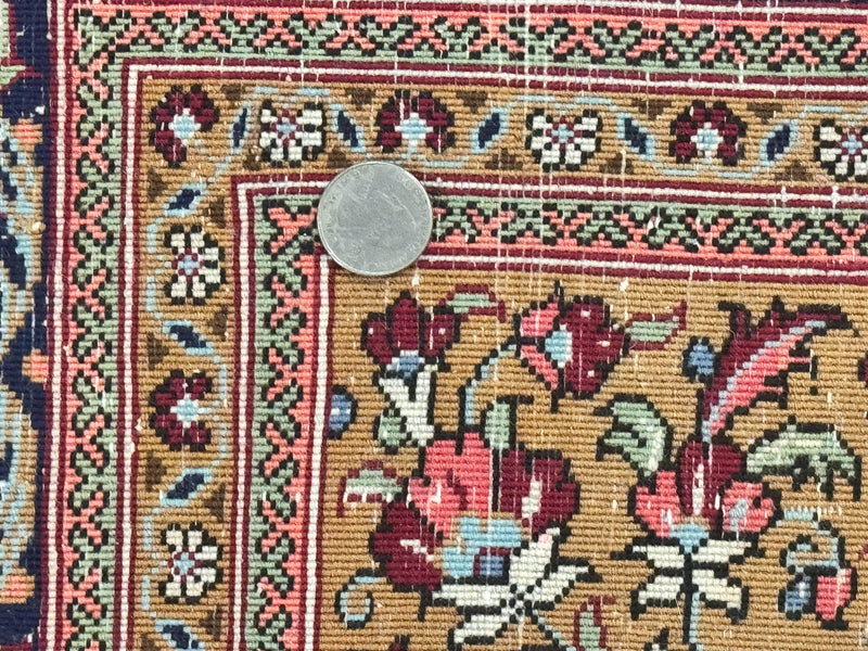 Persian Qum Rug 3.6 x 5, Kork Wool, Very Finely Hand Knotted 325 KPSI, Rare, Semi Antique