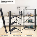 4-Tier Heavy Duty Foldable Metal Rack Storage Shelving Unit with Wheels Moving Easily Organizer Shelves Great for Garage Kitchen Holds up to 1000 lbs Capacity, Black