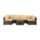 7 Piece Outdoor PE Wicker Furniture Set, Patio Black Rattan Sectional Sofa Couch with Washable Cushions