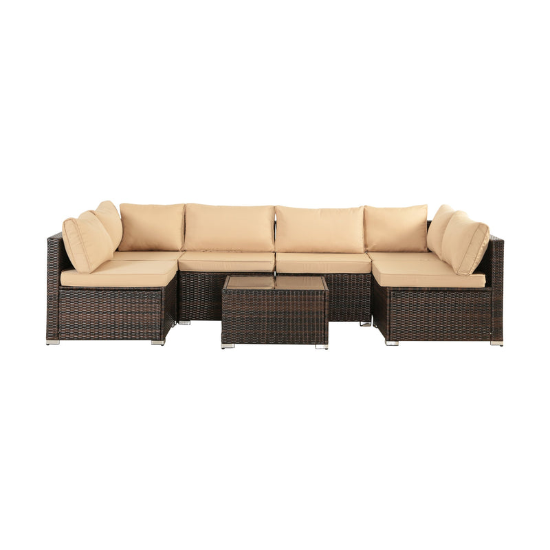 7 Piece Outdoor PE Wicker Furniture Set, Patio Black Rattan Sectional Sofa Couch with Washable Cushions