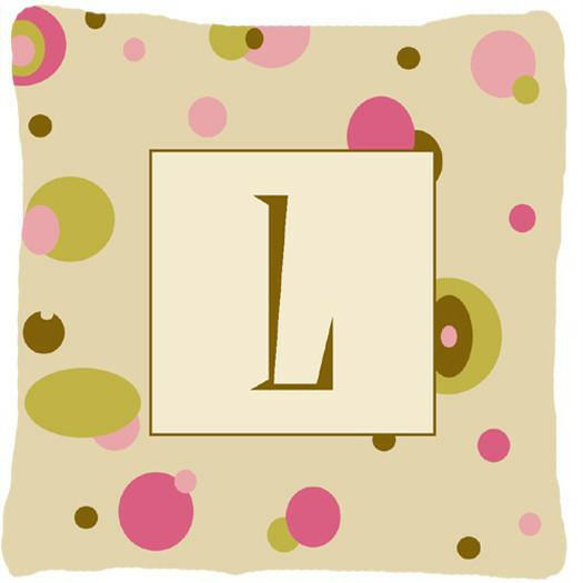 Letter L Initial Monogram - Tan Dots Decorative   Canvas Fabric Pillow