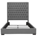 California King Upholstered Panel Bed With Tufted Headboard - Gray