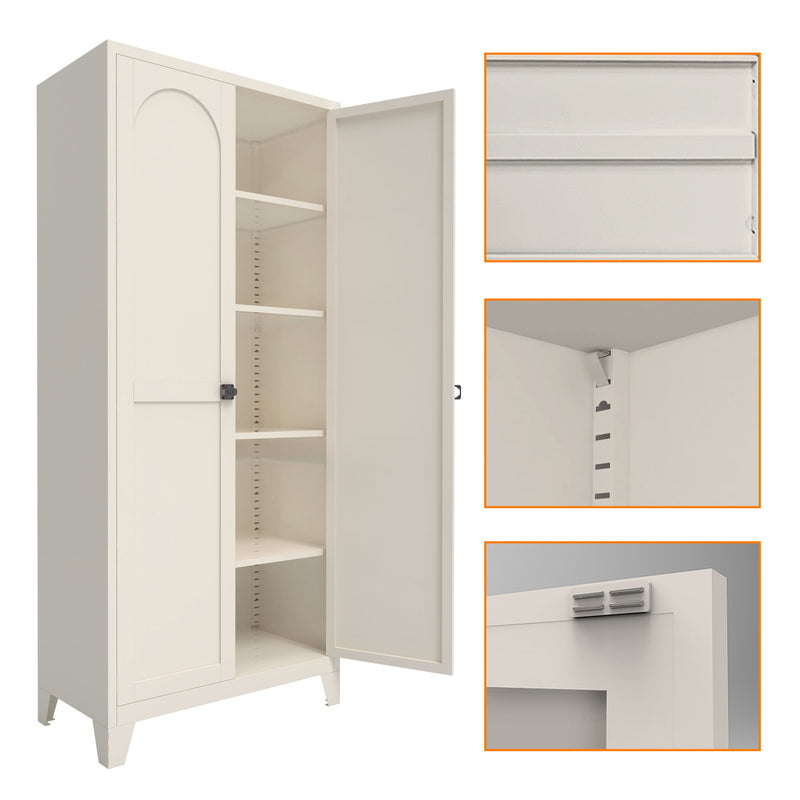 71'' 2 Shapely Door Cabinet With Lock, Metal Storage Cabinet with Doors and Adjustable Shelves, for Kitchen, Bedroom, Living Room(Beige)
