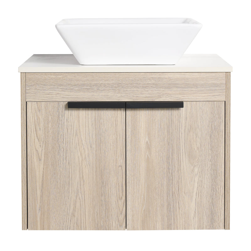 24" Modern Design Float Bathroom Vanity With Ceramic Basin Set, Wall Mounted White Oak Vanity With Soft Close Door, KD-PackingD-Packing Pieces