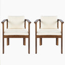 Outdoor Dining Chair Set of 2 with Curved Acacia Wood Arms, Brown Finish and Cream Cushions by HouseOfZazla