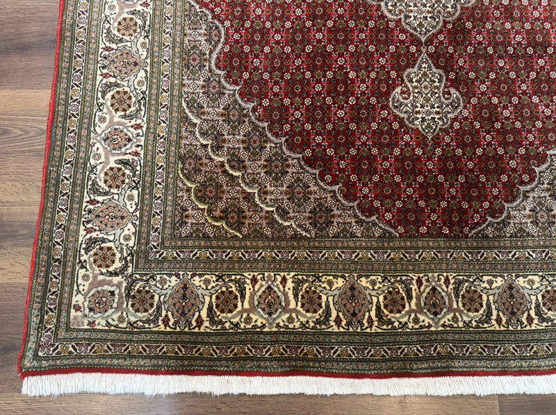 Persian Rug 5x7, Very Fine 330 KPSI, Red and Ivory, Herati Mahi Pattern, Wool & Silk