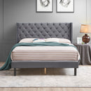 Queen Platform Tufted Upholstered Bed With Wings Design, Strong Wood Slat Support - Gray by Unique Piece Furniture