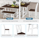 6-Piece Wood Dining Table Set Kitchen Table Set with Long Bench and 4 Dining Chairs, Farmhouse Style, Walnut+White