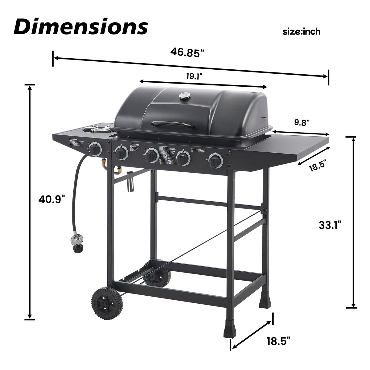 4 Burner Propane Gas BBQ Grill with Side Burner, photo 9 of 10