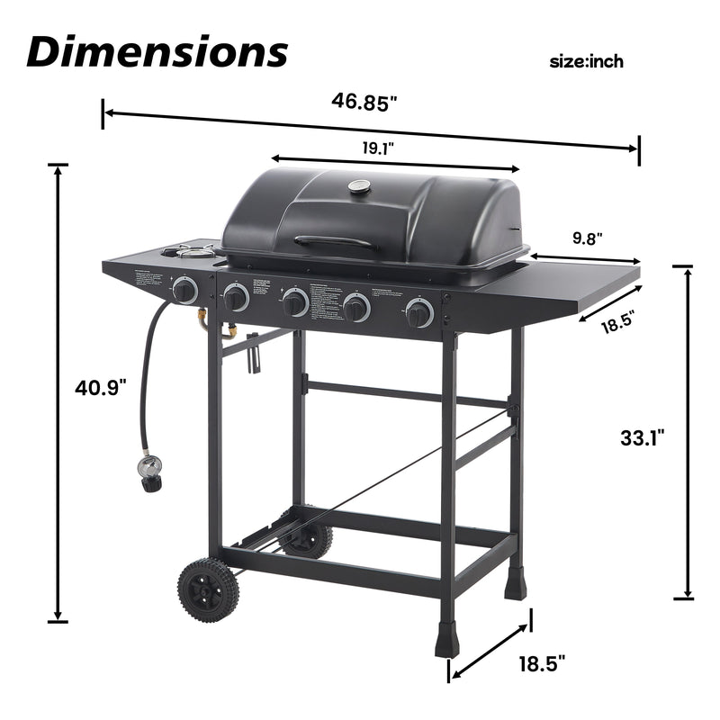 4 Burner Propane Gas BBQ Grill with Side Burner, photo 9 of 10