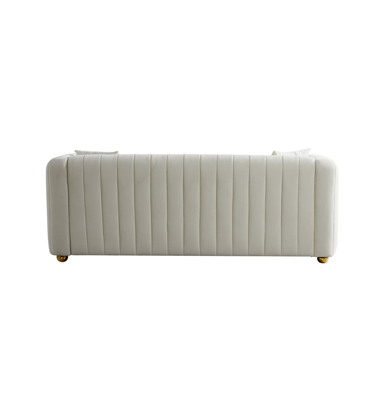 79.92" Modern Vertical Channel Tufted Velvet Sofa,Comfortable Sofa for Living Room-White