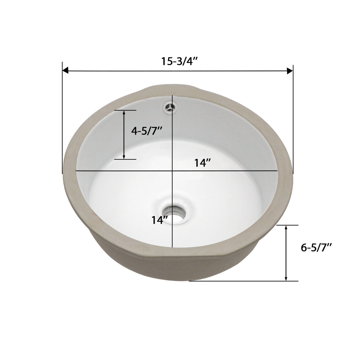 Ceramic Round Undermount Bathroom Sink With Overflow, European Style - White, photo 10 of 11