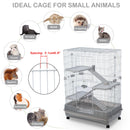 4-Tier 32" Small Animal Metal Cage Height Adjustable with Lockable Casters Grilles Pull-out Tray for Rabbit Chinchilla Ferret Bunny Guinea Pig Squirrel Hedgehog (GREY)