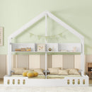 Twin Size Platform Bed With Shared Design, Guardrails, And Built In Shelves - Creamy White by HouseOfZazla