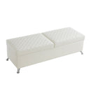 56.7" Bed Bench with Storage White Leather