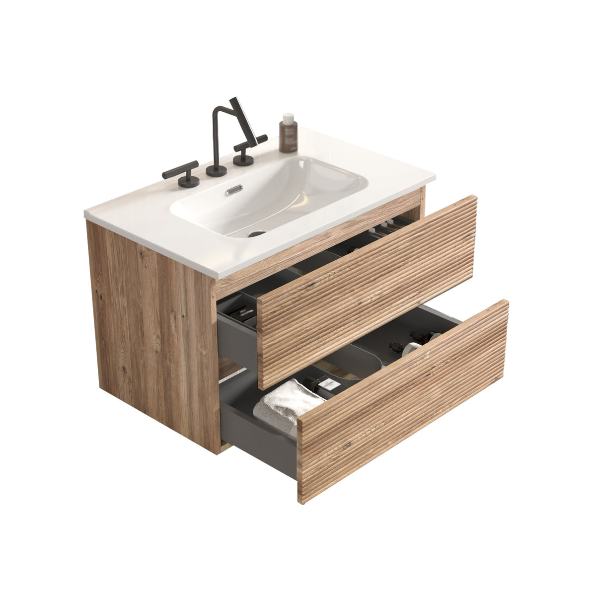 Gloria 30" Wall Mounted Rough Oak Bathroom Vanity, photo 7 of 10