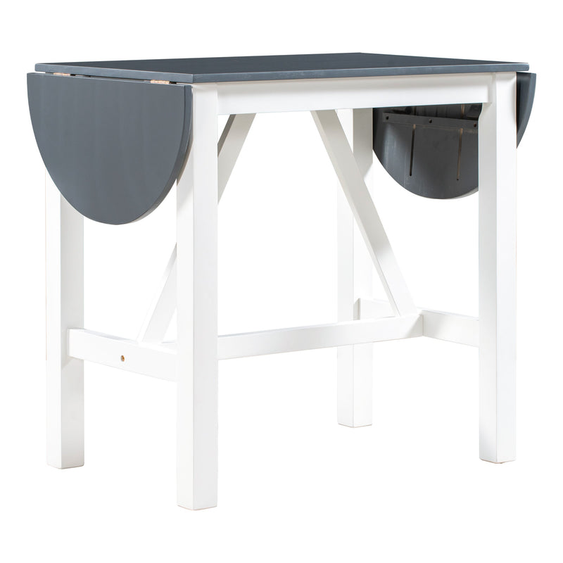 3-Piece Wood Counter Height Drop Leaf Dining Table Set with 2 Upholstered Dining Chairs for Small Place, White+Gray