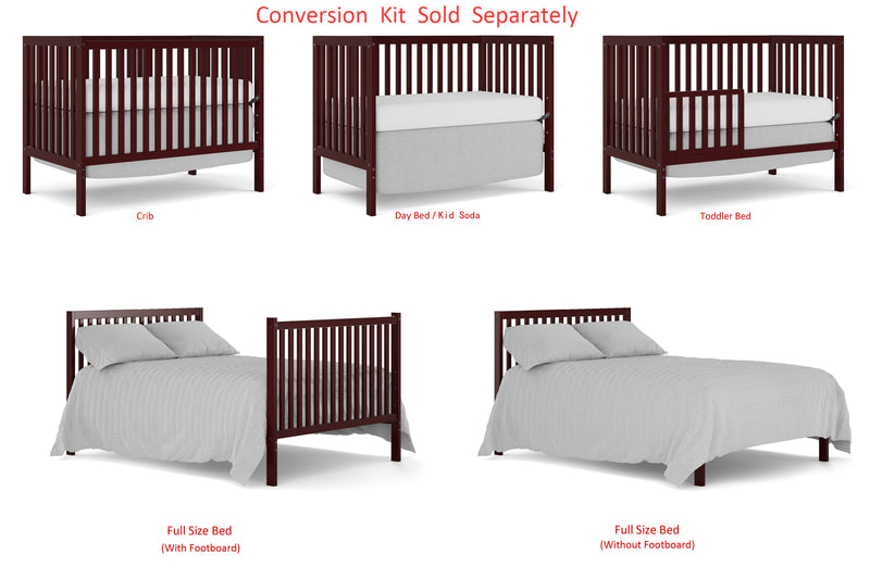 ,5-In-1 Convertible Crib, Converts from Baby Crib to Toddler Bed, Fits Standard Full-Size Crib Mattress, Easy to Assemble 53x29x9 Inches-CHERRY