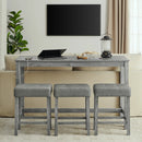 59 Inch Bar Table, Dining Table, Sofa Table with Power Outlet, 3 Upholstered Stools, 4 Piece Bar Table and Chair Set for Living Room, Dining Room, Kitchen by Montret