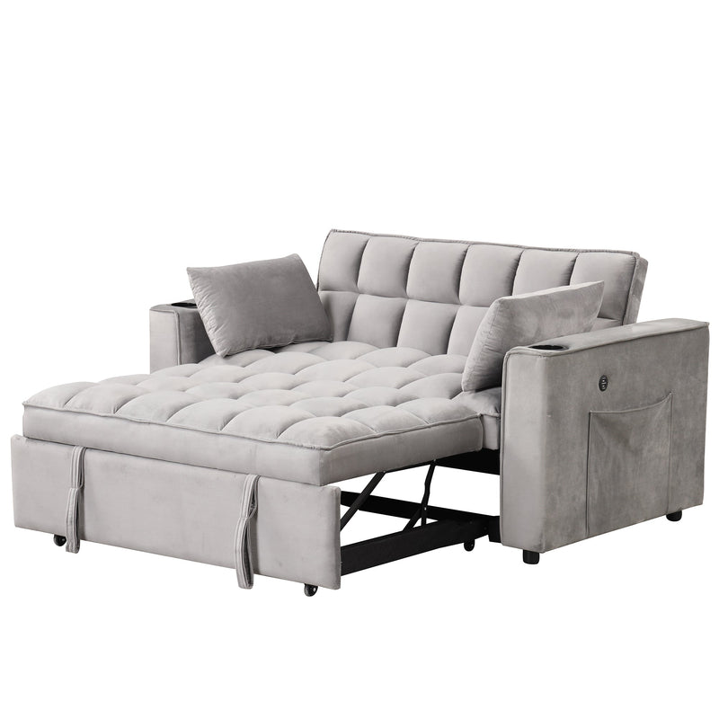 55.3" 4-1 Multi-functional Sofa Bed with Cup Holder and USB Port for Living Room or Apartments, Gray