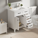 30" White Bathroom Vanity with Ceramic Sink