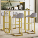 5 Pcs Bar Table and Chairs Set, Modern Gold White Table with 4 Velvet Cushion Bar Stools, Kitchen Counter High Top Table, Breakfast Table Set, Space Saving Table for Home & Kitchen, Gold Frame