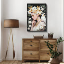 Beauty Lady Wall Art Gold and White Floral Canvas 24x36 Inch by HouseOfZazla