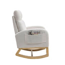 27.6"W Modern Accent High Backrest Living Room Lounge Arm Rocking Chair, Two Side Pocket, Teddy White (Ivory)