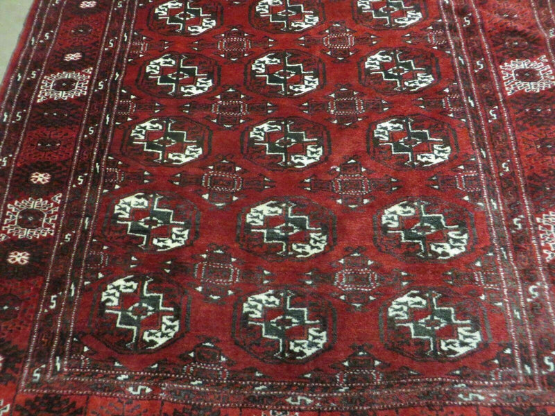 4' 5" X 5' 7" Semi Antique Handmade Afghan Yamud Turkoman Bokhara Wool Rug