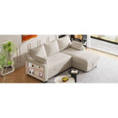90" Pull Out Sleeper Sofa L-Shaped Couch Convertible Sofa Bed with Storage Chaise, Storage Racks and USB Ports (SG001340AA), Beige