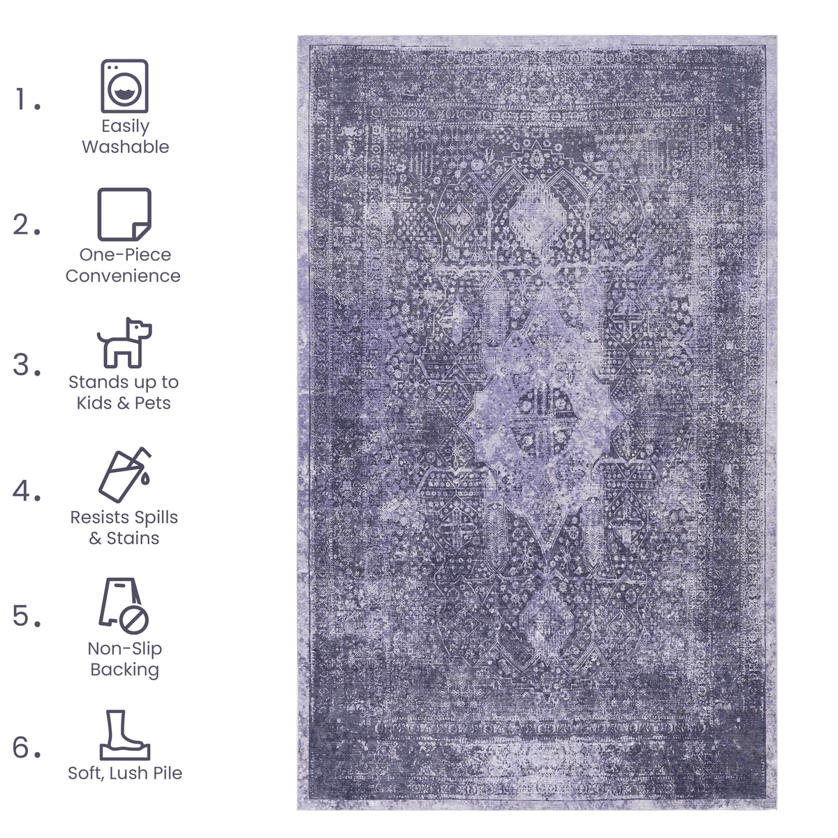 MAVAL Anthracite Washable Rug 3x5 Area Rug, photo 6 of 8