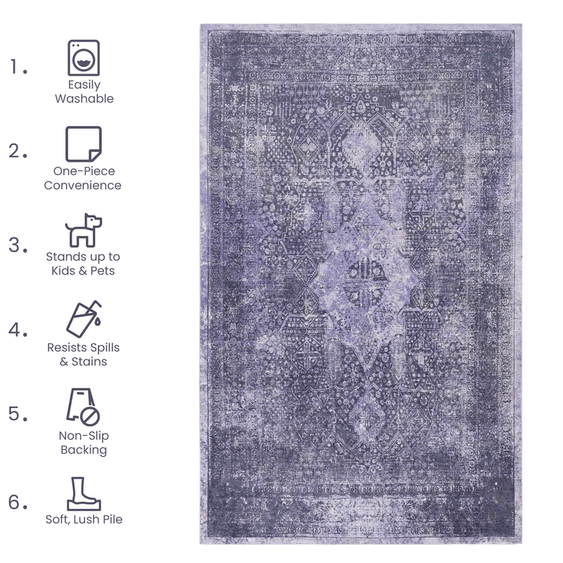 MAVAL Anthracite Washable Rug 3x5 Area Rug, photo 6 of 8