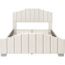 3 Pieces Bedroom Sets Queen Size Velvet Upholstered Platform Bed Vertical Channel Tufted Headboard and Two Three-drawer Nightstands,Beige