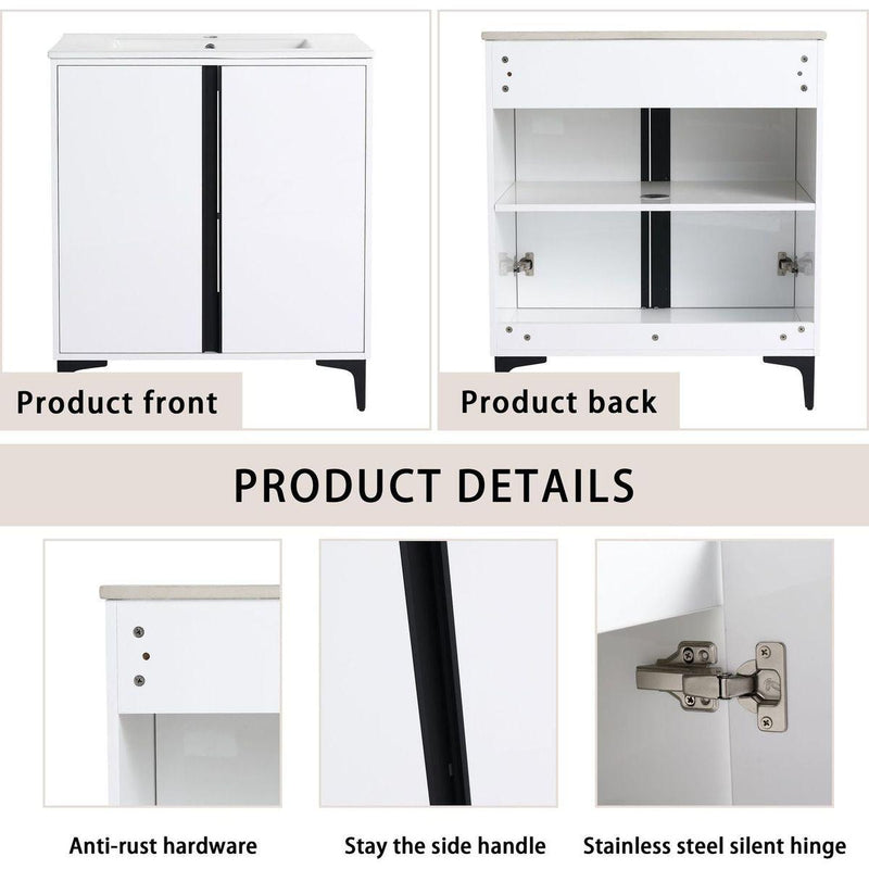 30" Freestanding Bathroom Vanity With Ceramic Sink-BVB06730WH-