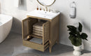 24" Bathroom Vanity with Ceramic Basin, Rattan Bathroom Storage Cabinet with Two Doors and Drawer, Solid Frame, Natural