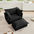 Upholstered Slipcovered Armchair with Ottoman