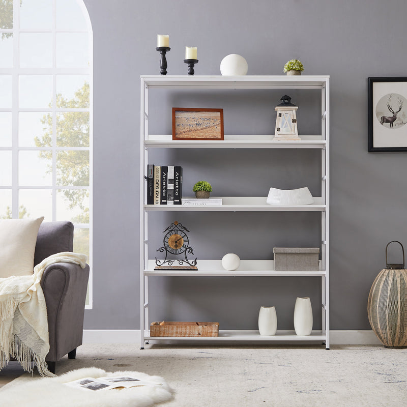 5-Tier Home Office Bookcase Open Bookshelf Storage Large 5 Shelf Bookshelf Furniture with Metal Frame, White