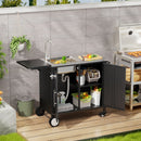 Outdoor Grill Table With Sink, Worktable Kitchen Cabinet Island With Wheels & Foldable Top - Black by HouseOfZazla