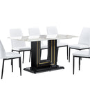 7-Piece Faux Marble Dining Table Set, Glass Rectangular Kitchen Table for 6-8, Modern White Faux Marble Dining Room Table with MDF Base, Dining Table & 6 Chairs