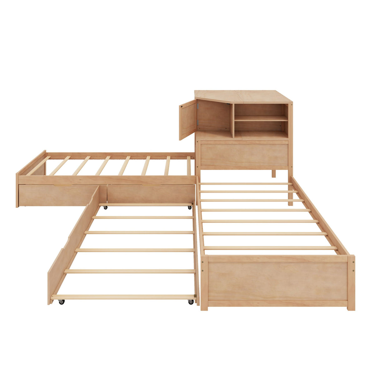 L-Shaped Bed Frame With Trundle, Built In Desk & LED Lighting, photo 29 of 31