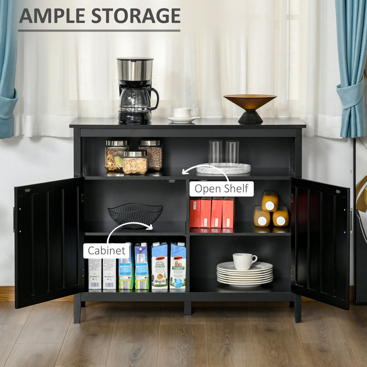 Homcom - Sideboard Buffet Cabinet, Kitchen Cabinet, Coffee Bar Cabinet With 2 Doors And Adjustable Shelves For Entryway Living Room - Black, photo 5 of 7