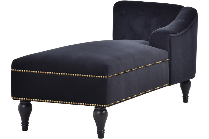 58" Velvet Chaise Lounge, Button Tufted Right Arm Facing Lounge Chair with Nailhead Trim & Solid Wood Legs for Living Room or Office, Sleeper Lounge Sofa (Black)