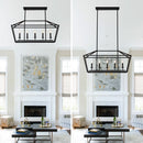 5 Light Farmhouse Kitchen Island Lighting, 5 Light Industrial Linear Chandelier For Dining Room Metal Hanging Pendant Light Fixture For Bedroom Living Room Hallway Conference Room - Matte Black by HouseOfZazla