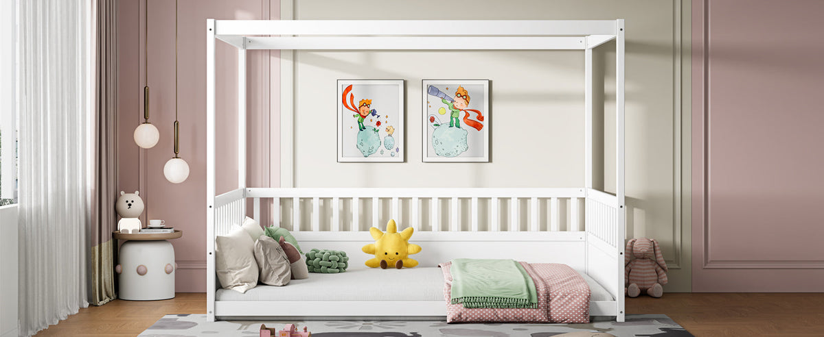 Full Size Canopy Bed Frame with Guardrails for Kids, photo 5 of 7