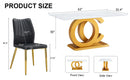 A modern minimalist rectangular dining table suitable for 6-8 people, a set of 6-piece PU leather backrest and gold metal legs modern dining chairs. F-OC