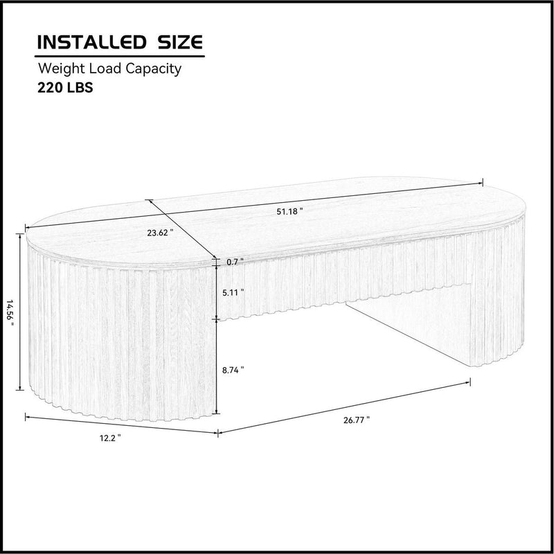 51.18'' Oval Wood Coffee Table With Drawer  Mid Century Modern Coffee Table Unique Coffee Table for Living Room Furniture, Tea Table BLACK